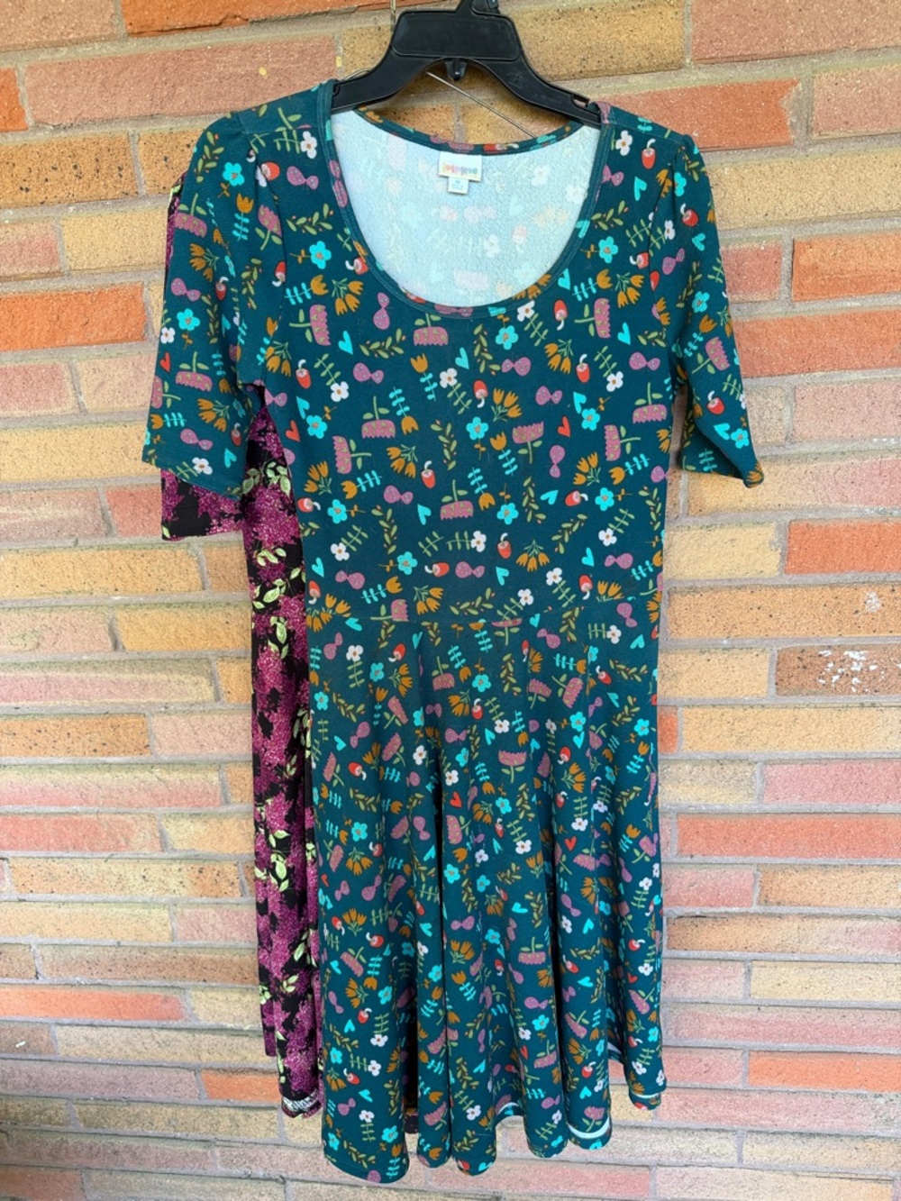 LuLaRoe Teal Floral Scoop Neck Dress